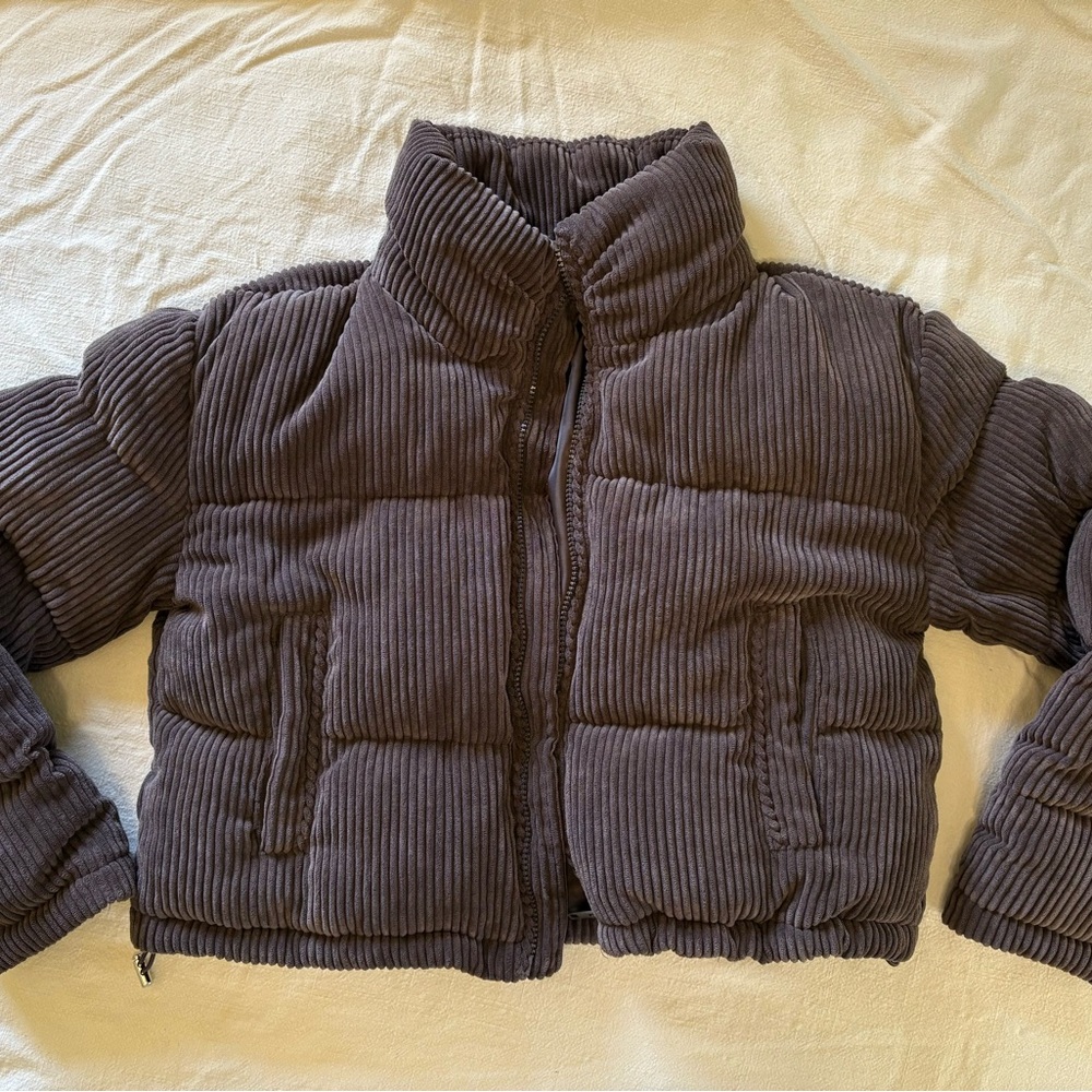 Corduroy Puffer Jacket - Brown